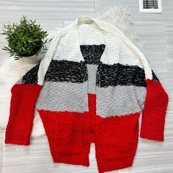 NWOT Davi & Dani Red & Cream Popcorn Cardigan - Picture 1 of 8